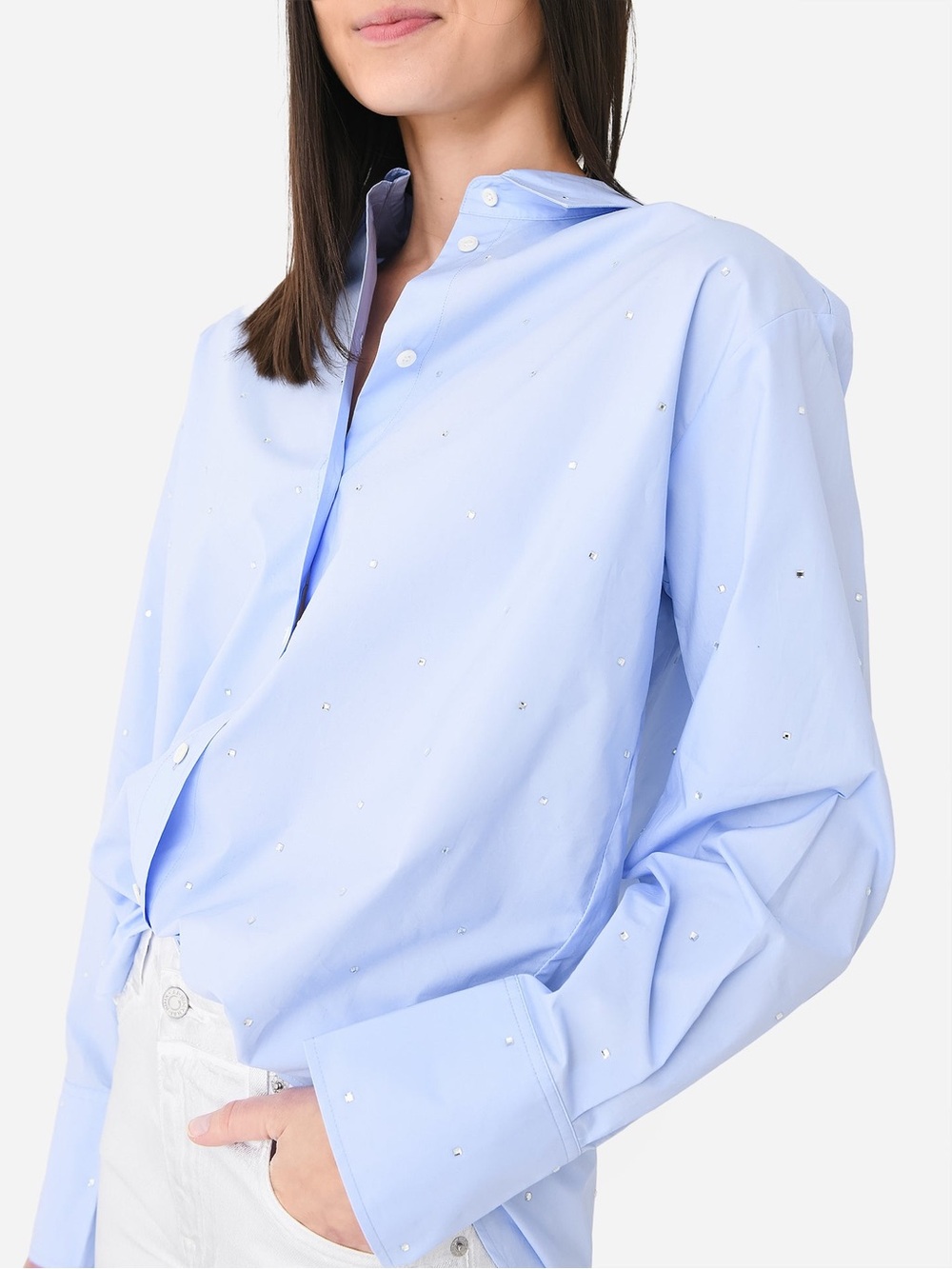 FRAME The Oversized Rhinestone Shirt Chambray XS